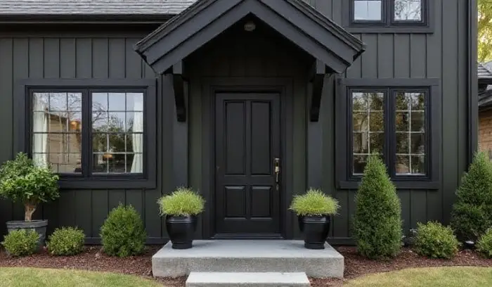 Dark Olive Green House with Black Trim