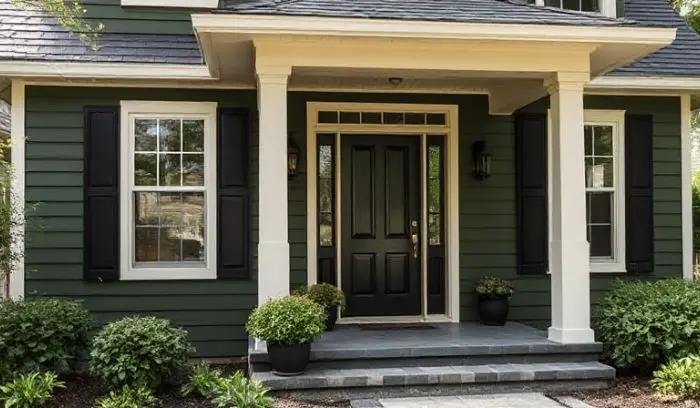 Dark Olive Green House with Black Trim